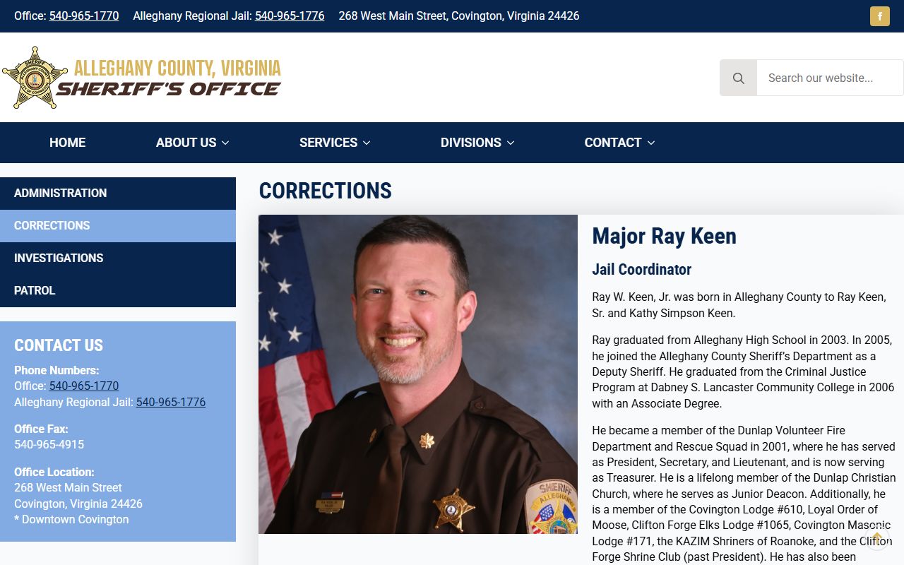 Alleghany Regional Jail corrections page for Bath County inmate records
