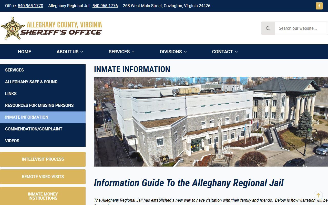 Alleghany Regional Jail inmate information for Bath County inmate search